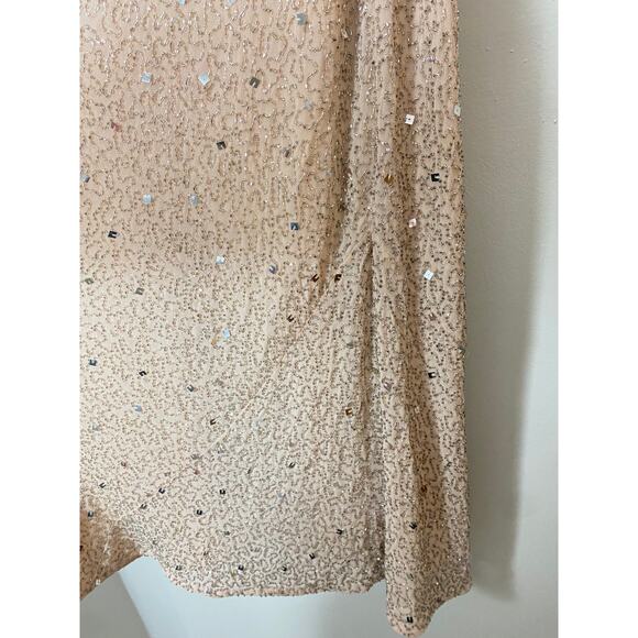 ADRIANNA PAPELL DRESS 10P GOWN TAUPE PINK SEQUIN BEADED LONG FORMAL MAXI EVENING - Picture 14 of 15